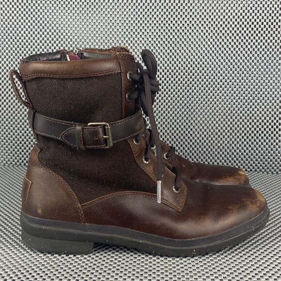 UGG Combat Boots Womens Size 8 Brown Waterproof Lace Up Winter - Picture 1 of 13